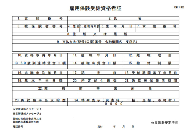 雇用保険受給資格者証