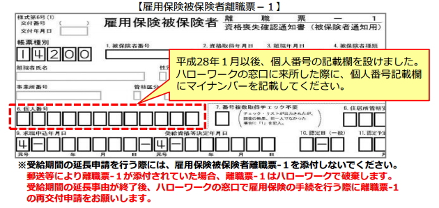 離職票-1のマイナンバー記載例 離職票-1のマイナンバー記載例